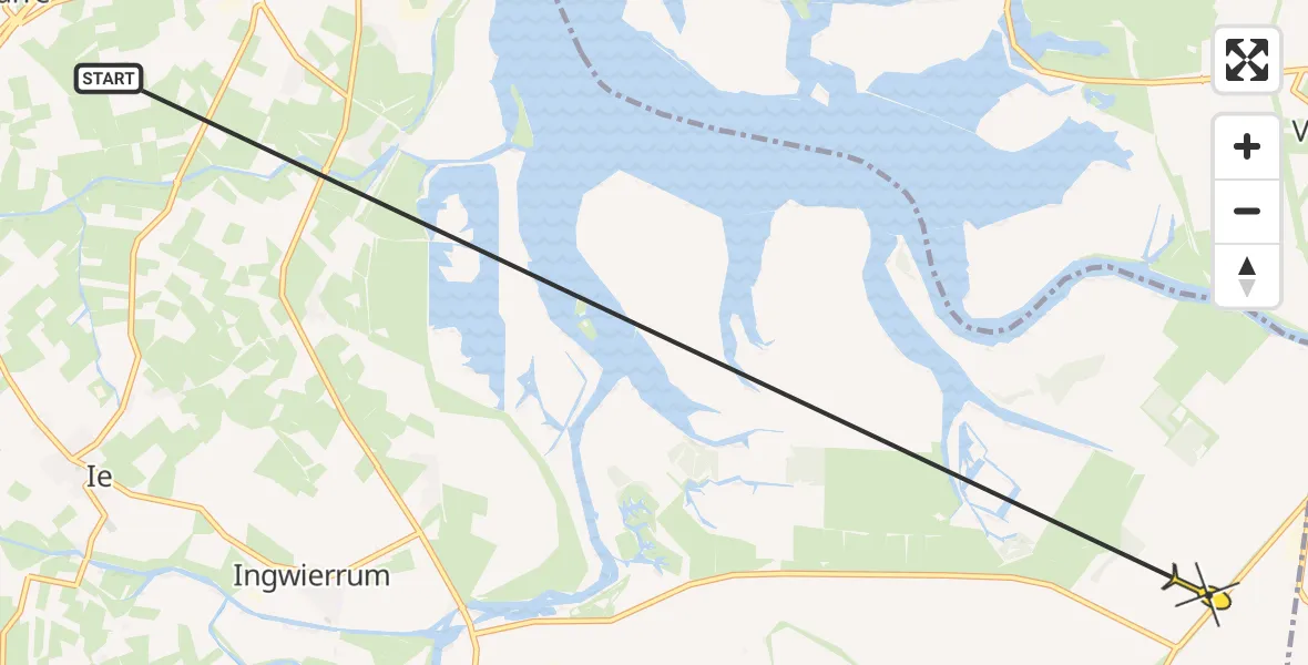 Routekaart van de vlucht: Ambulancehelikopter naar Munnekezijl, Nittersweg