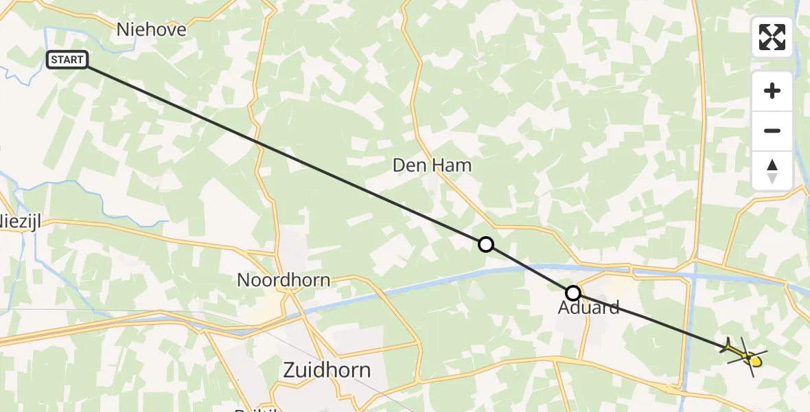 Routekaart van de vlucht: Ambulanceheli naar Aduard, Sietse Veldstraweg