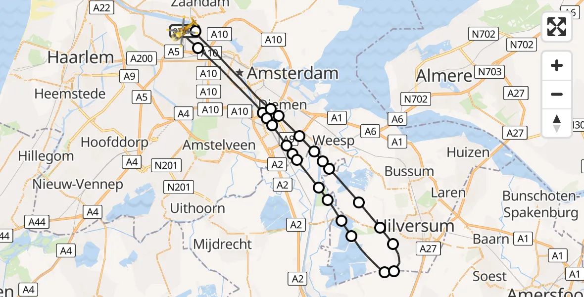 Vluchtroute Traumahelikopter van Amsterdam Heliport naar Amsterdam Heliport