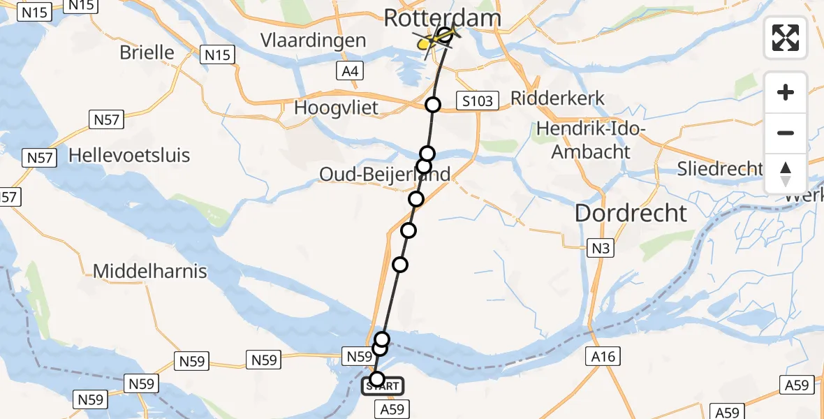 Routekaart van de vlucht: Lifeliner 2 naar Erasmus MC, Westzeedijk