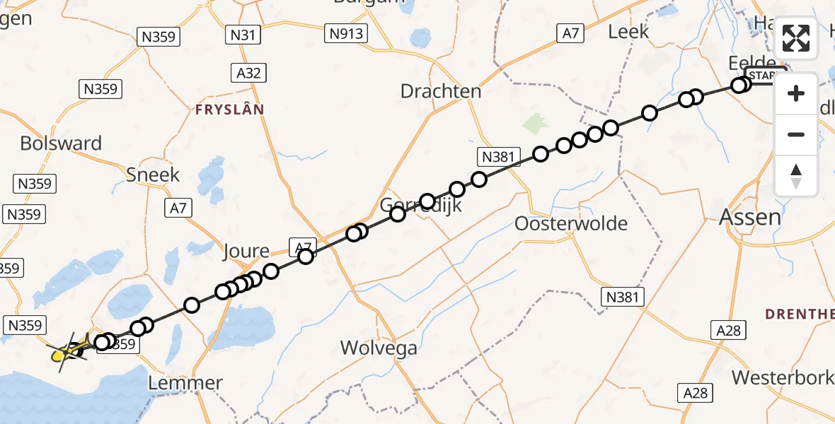 Routekaart van de vlucht: Lifeliner 4 naar Harich, Lugtenbergerweg