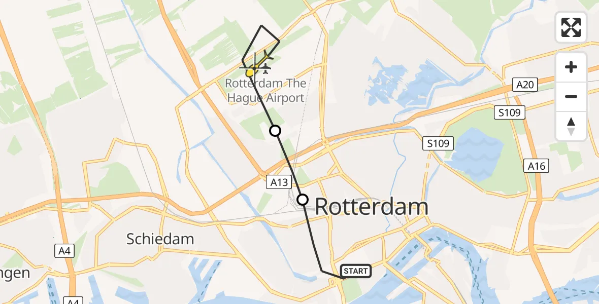 Routekaart van de vlucht: Lifeliner 2 naar Rotterdam The Hague Airport, Schietbaanlaan