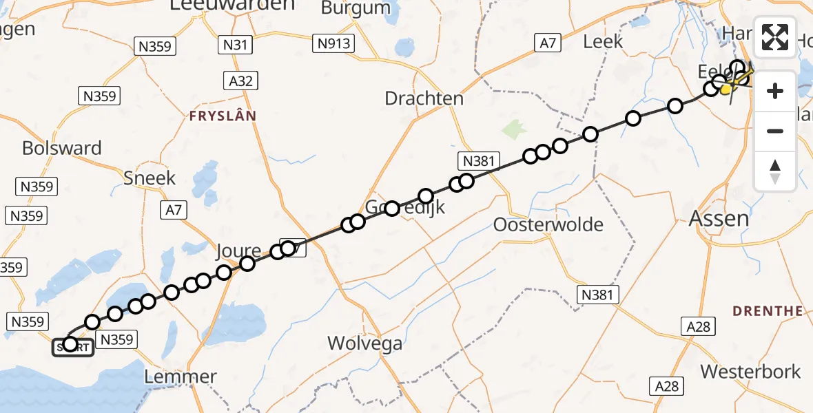 Routekaart van de vlucht: Lifeliner 4 naar Groningen Airport Eelde, Harichsterdyk