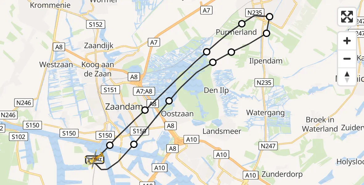 Vluchtroute Traumahelikopter van Amsterdam Heliport naar Amsterdam Heliport