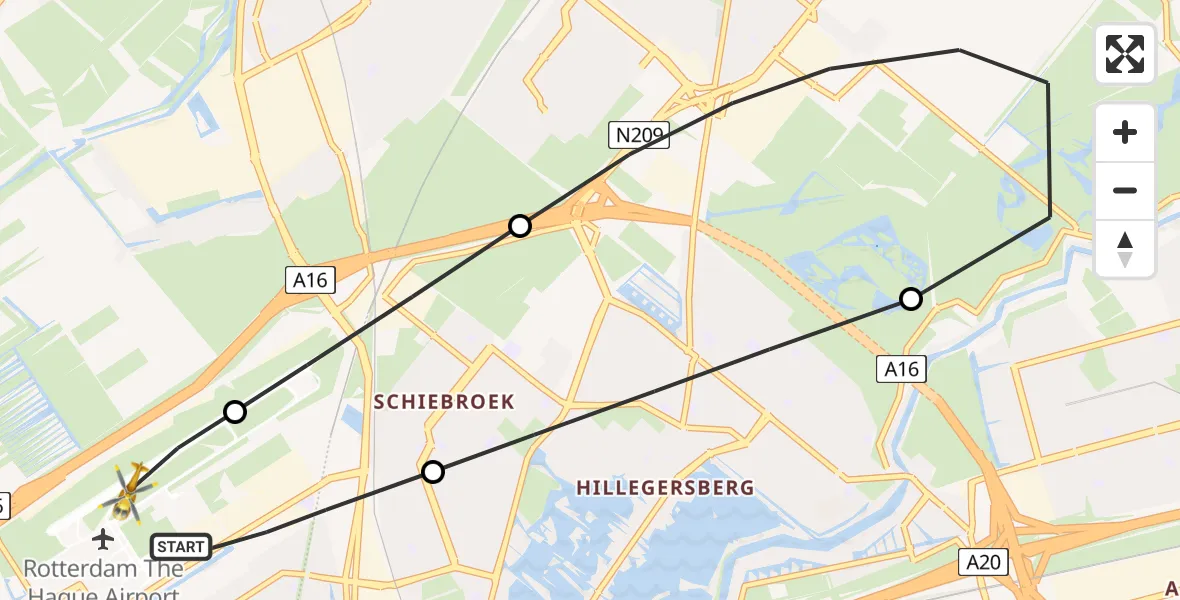 Vluchtroute Traumahelikopter Rotterdam The Hague Airport - Rotterdam The Hague Airport, 06 april 2024, 21:56