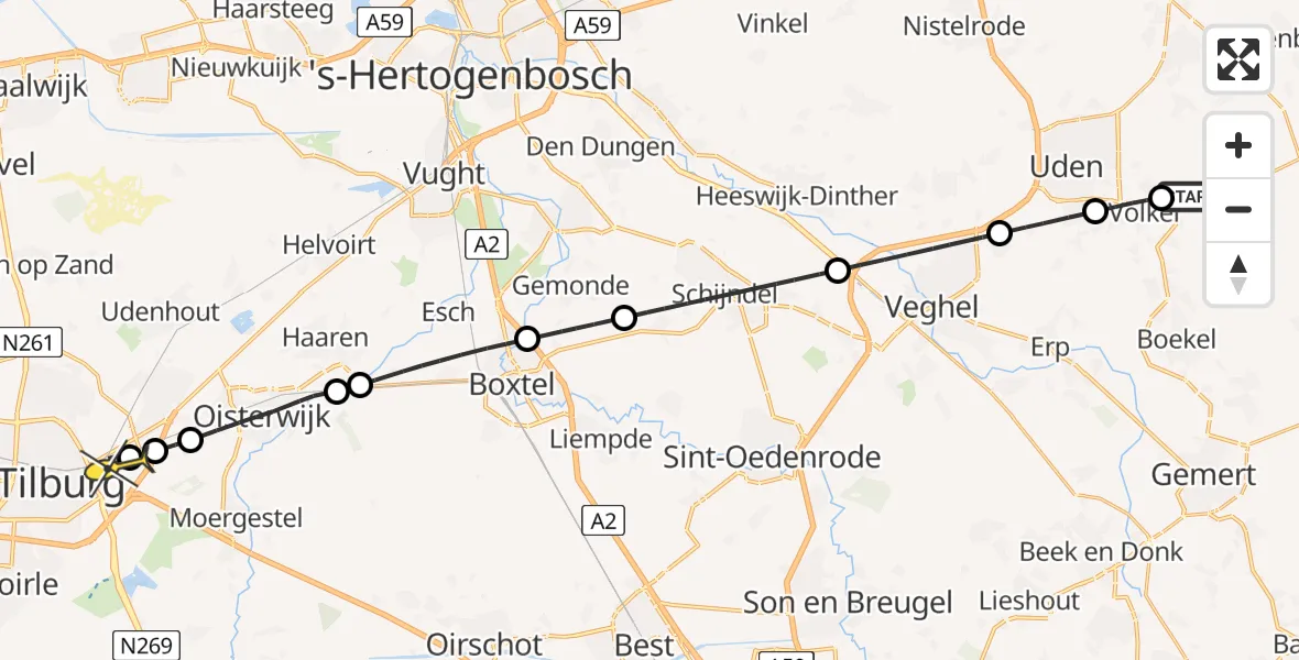 Routekaart van de vlucht: Lifeliner 3 naar Tilburg, Rondweg Volkel