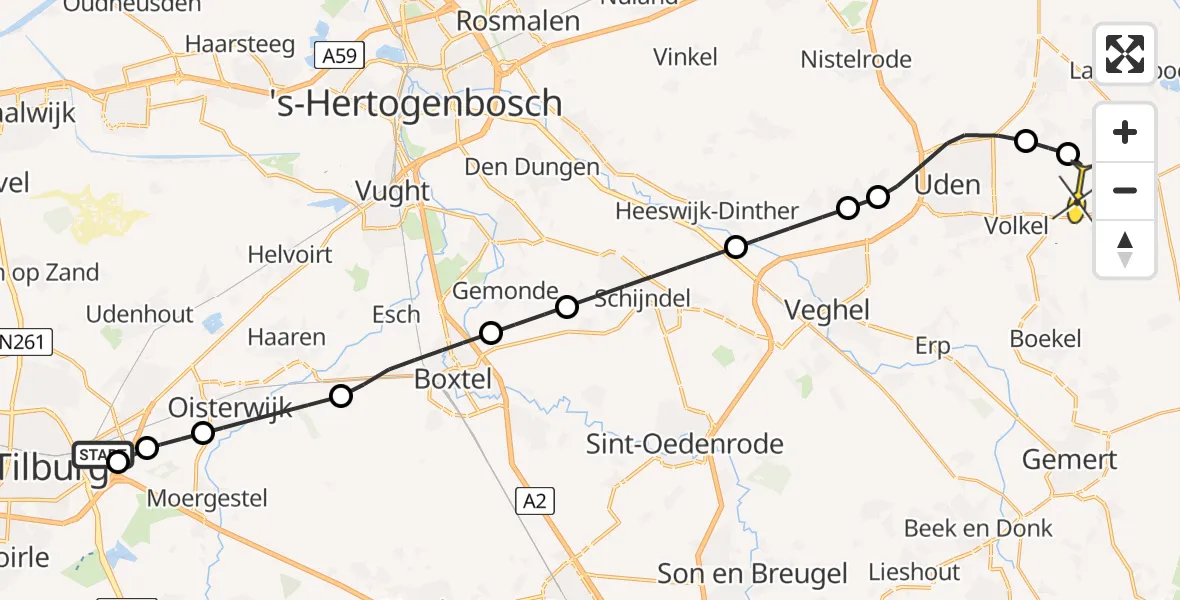 Routekaart van de vlucht: Lifeliner 3 naar Vliegbasis Volkel, Zeelandsedijk