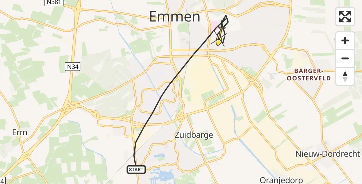 Routekaart van de vlucht: Lifeliner 4 naar Emmen, Rondweg