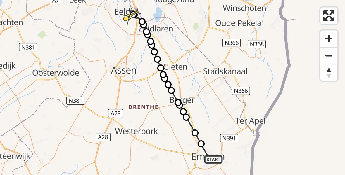 Routekaart van de vlucht: Lifeliner 4 naar Groningen Airport Eelde, Kapelstraat
