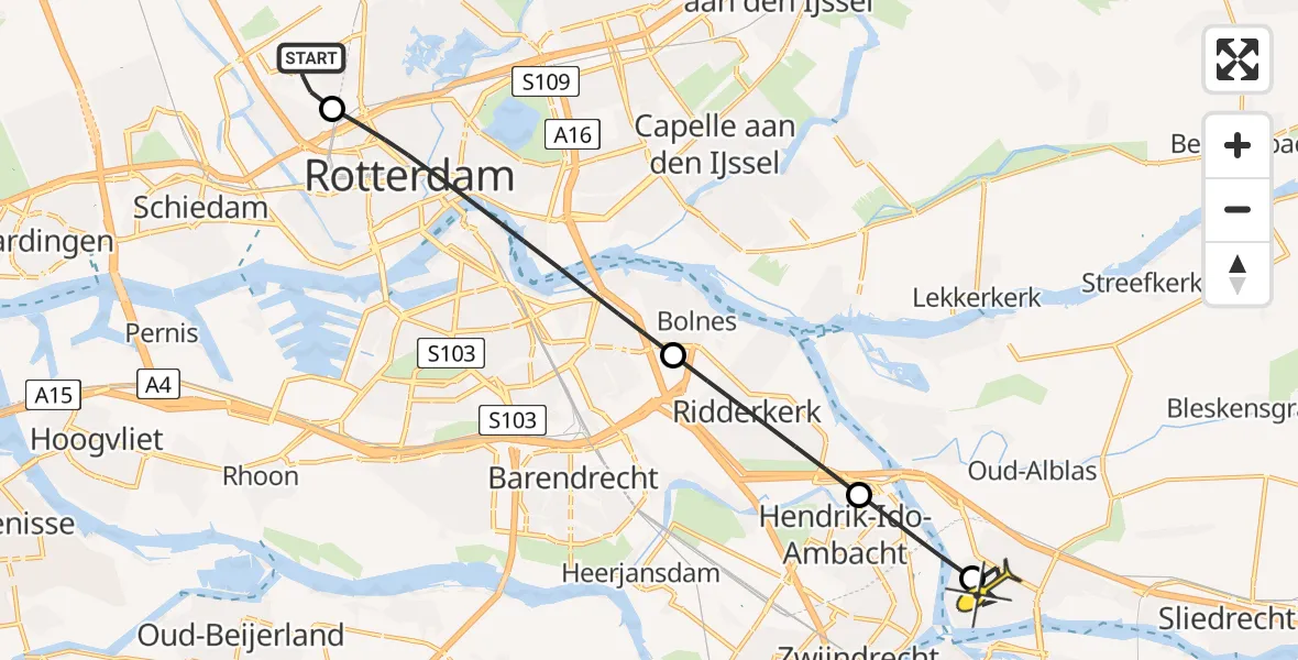 Routekaart van de vlucht: Lifeliner 2 naar Papendrecht, Hertenheuvel