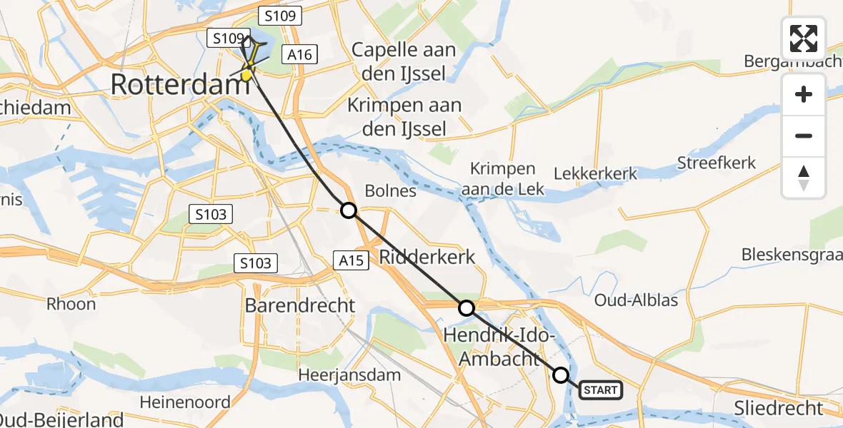 Routekaart van de vlucht: Lifeliner 2 naar Rotterdam, Sophiapolder