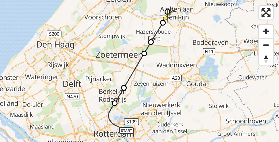 Routekaart van de vlucht: Lifeliner 2 naar Alphen aan den Rijn, Paradijslaan