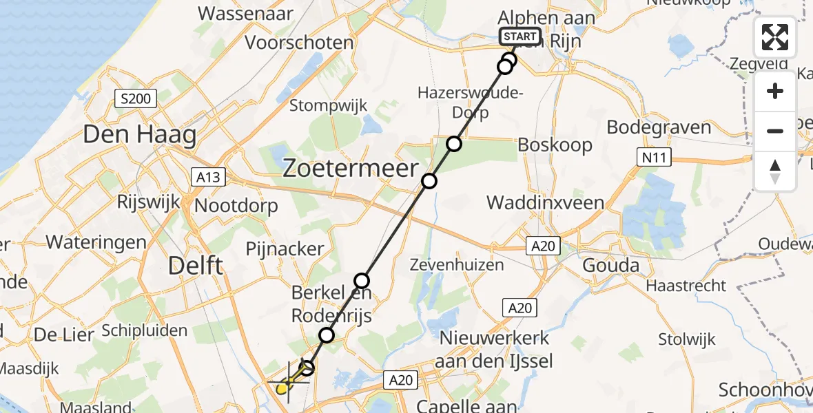 Routekaart van de vlucht: Lifeliner 2 naar Rotterdam The Hague Airport, Rietveldsche Wetering