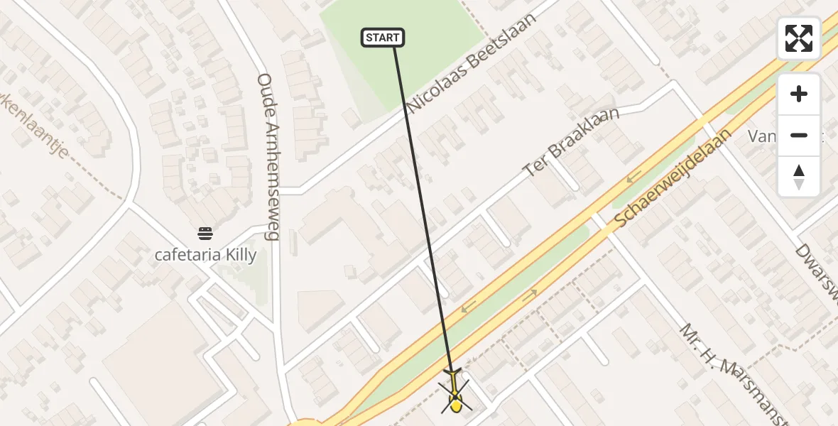 Routekaart van de vlucht: Traumahelikopter naar Zeist, Schaerweijdelaan