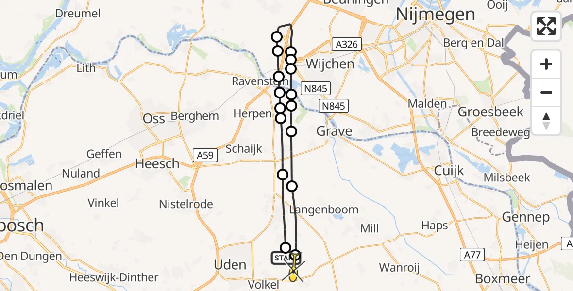 Routekaart van de vlucht: Lifeliner 3 naar Vliegbasis Volkel, Verbindingsweg