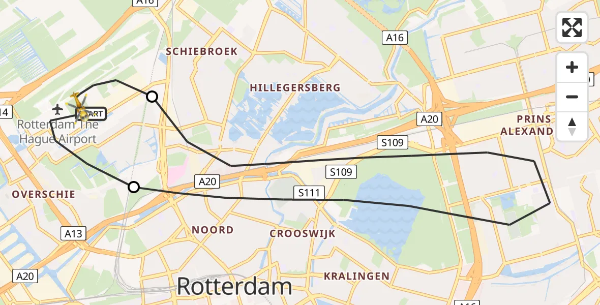 Vluchtroute Traumahelikopter Rotterdam The Hague Airport - Rotterdam The Hague Airport, 07 april 2024, 07:09