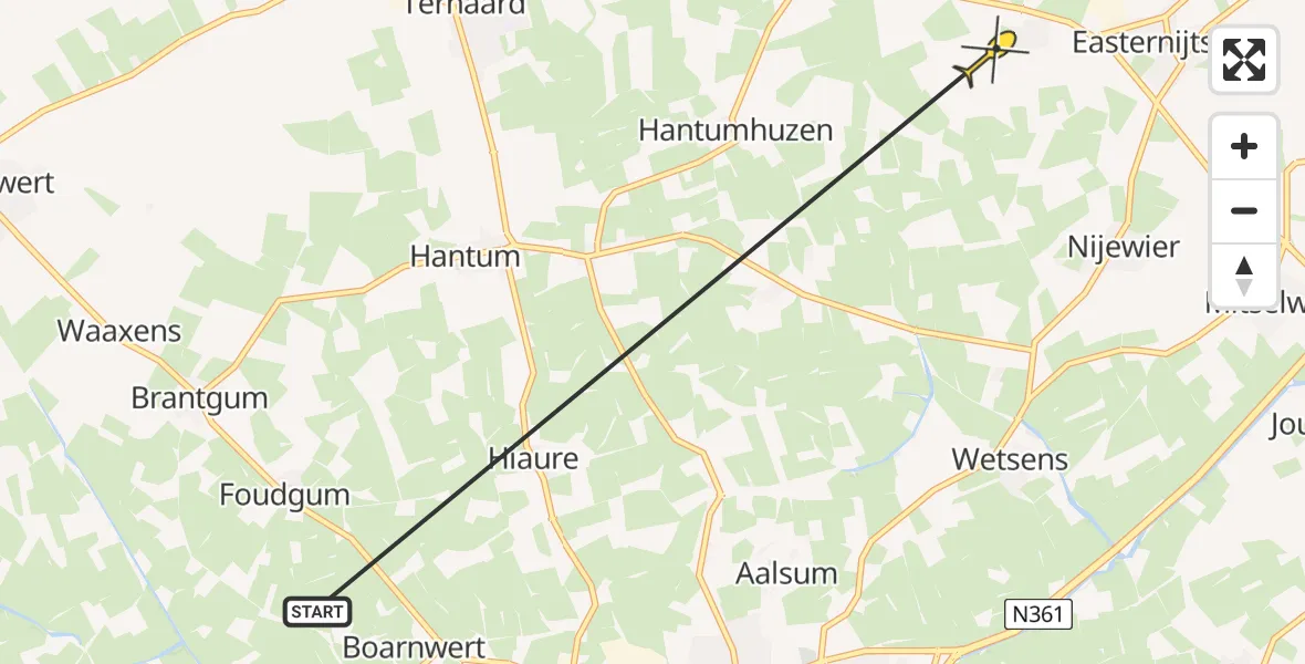 Routekaart van de vlucht: Ambulanceheli naar Oosternijkerk, Berchhuzen