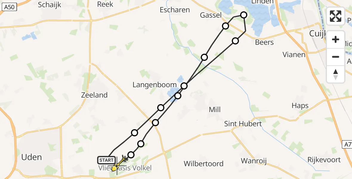 Routekaart van de vlucht: Lifeliner 3 naar Vliegbasis Volkel, Houtvennen