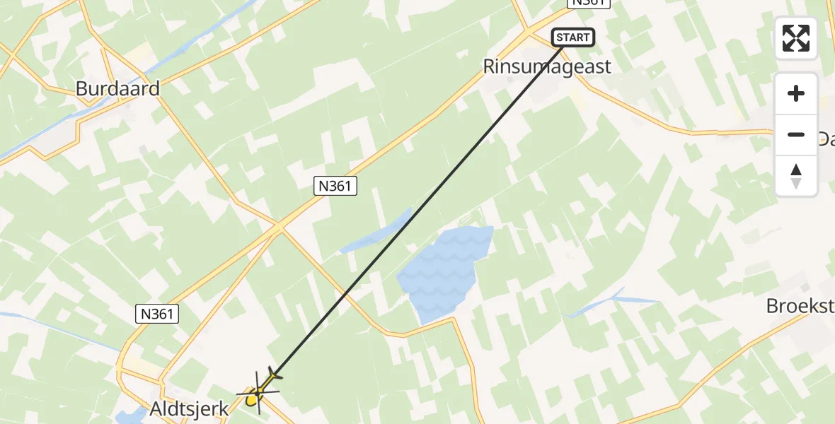 Routekaart van de vlucht: Ambulanceheli naar Readtsjerk, Wearbuorren