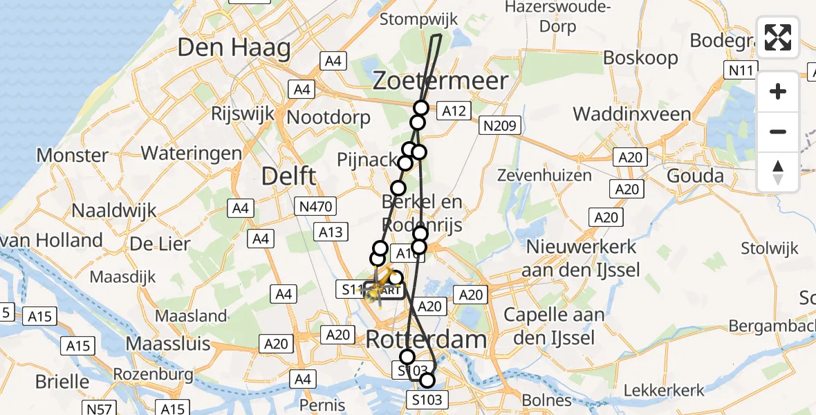 Vluchtroute Traumahelikopter Rotterdam The Hague Airport - Rotterdam The Hague Airport, 07 april 2024, 07:48