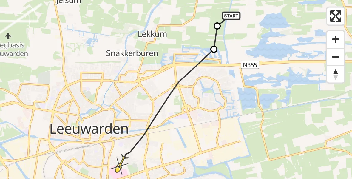 Vluchtroute Ambulancehelikopter van  naar Leeuwarden