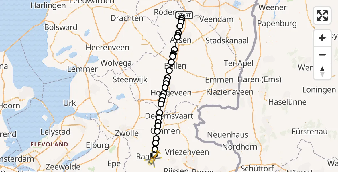 Vluchtroute Traumahelikopter Groningen Airport Eelde - Mariënheem, 07 april 2024, 07:54