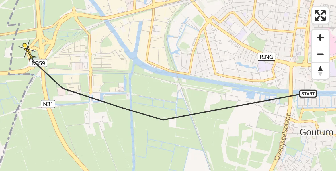 Vluchtroute Ambulancehelikopter van Leeuwarden naar Leeuwarden