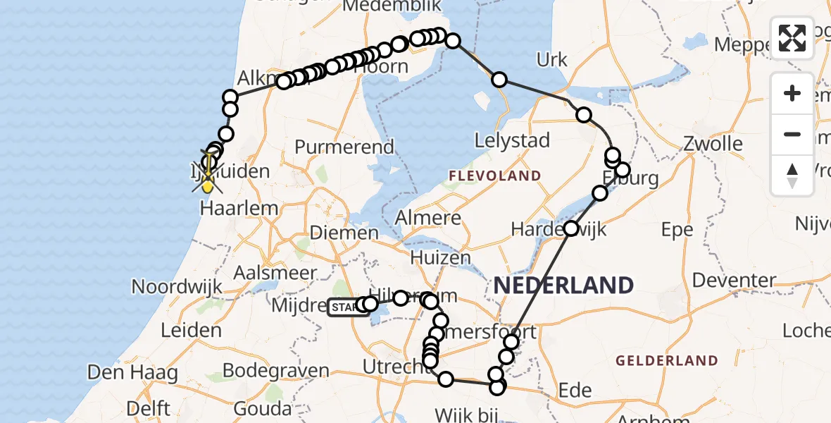Routekaart van de vlucht: Politieheli naar IJmuiden, Cronenburgherlaan