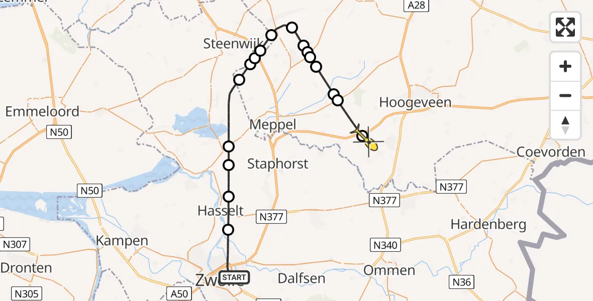 Routekaart van de vlucht: Lifeliner 4 naar Veeningen, Timorstraat