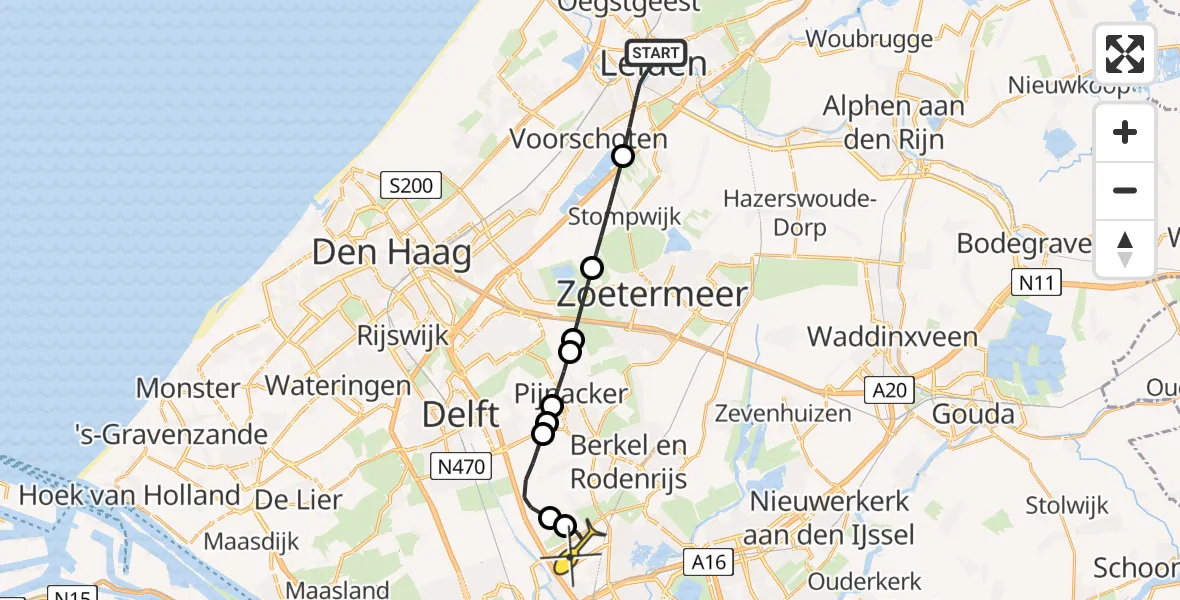 Routekaart van de vlucht: Lifeliner 2 naar Rotterdam The Hague Airport, Rapenburg