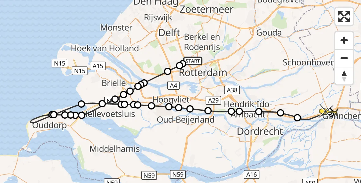 Routekaart van de vlucht: Lifeliner 2 naar Hardinxveld-Giessendam, Brandenburgbaan