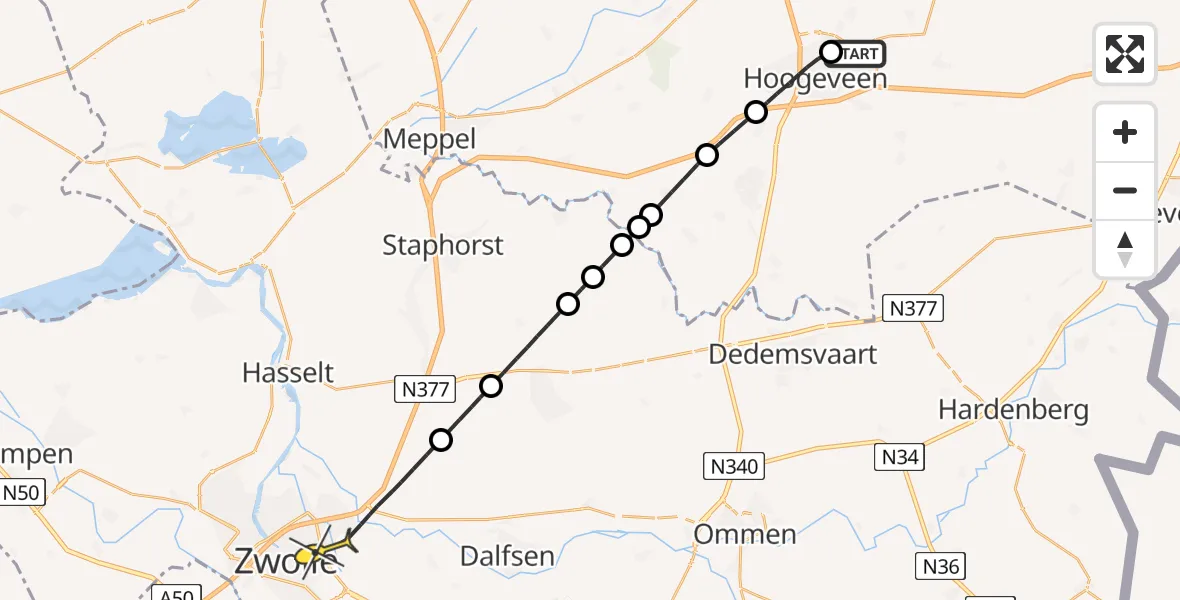 Routekaart van de vlucht: Lifeliner 4 naar Zwolle, Industrieweg