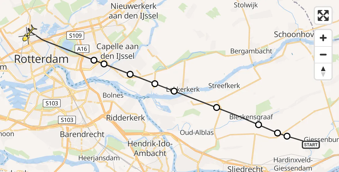 Routekaart van de vlucht: Lifeliner 2 naar Rotterdam, Molenweg