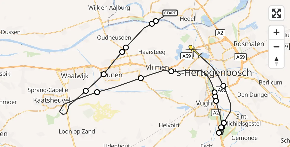 Routekaart van de vlucht: Politieheli naar 's-Hertogenbosch, Burgemeester Herckenrathlaan