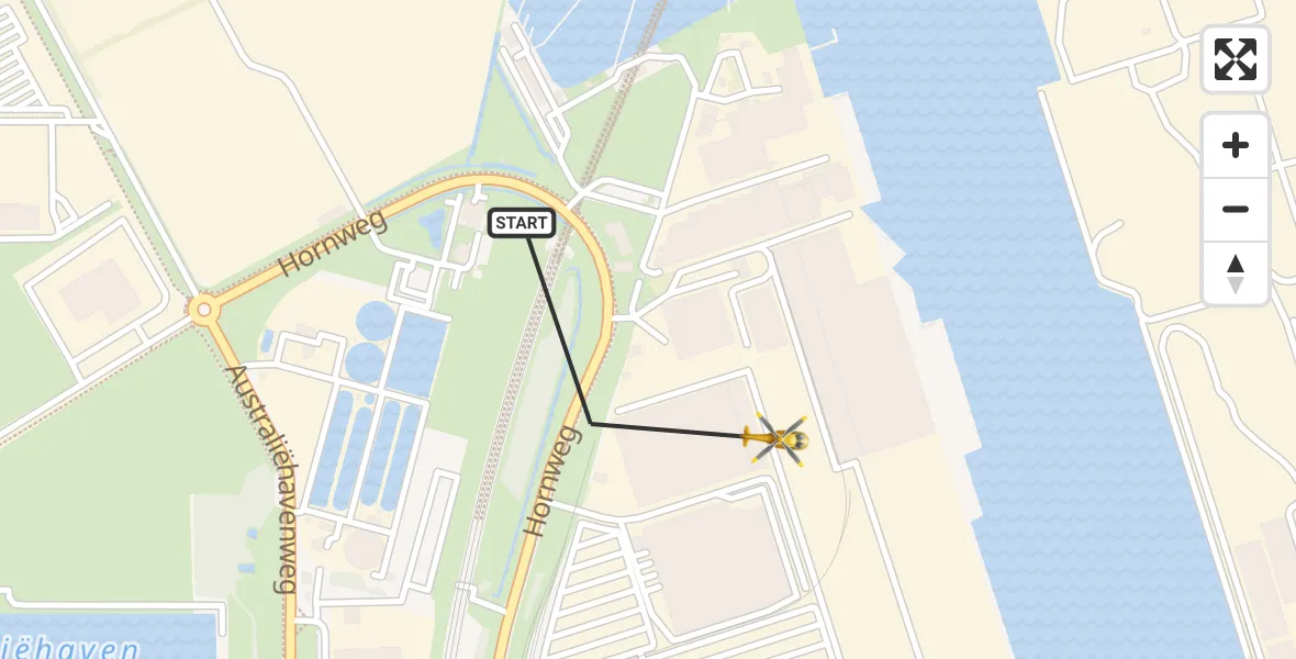 Vluchtroute Traumahelikopter van Amsterdam Heliport naar Amsterdam Heliport