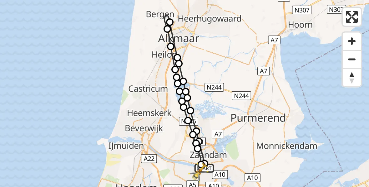 Vluchtroute Traumahelikopter van Amsterdam Heliport naar Amsterdam Heliport