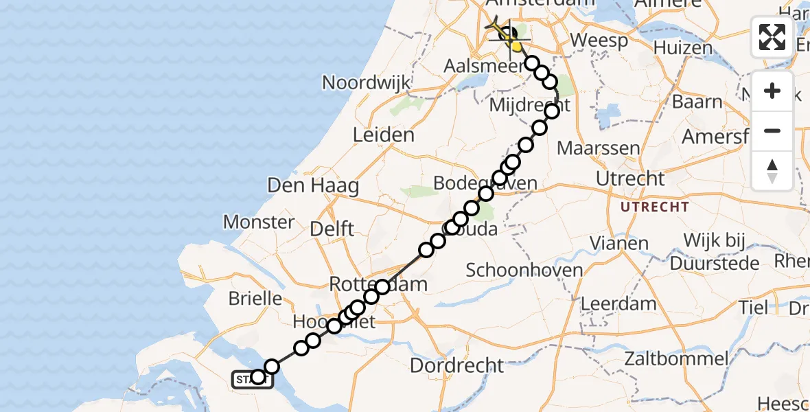 Routekaart van de vlucht: Politieheli naar Schiphol, Buitenkade