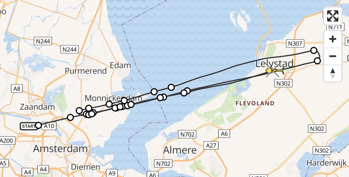 Routekaart van de vlucht: Lifeliner 1 naar Lelystad, Westhavenweg