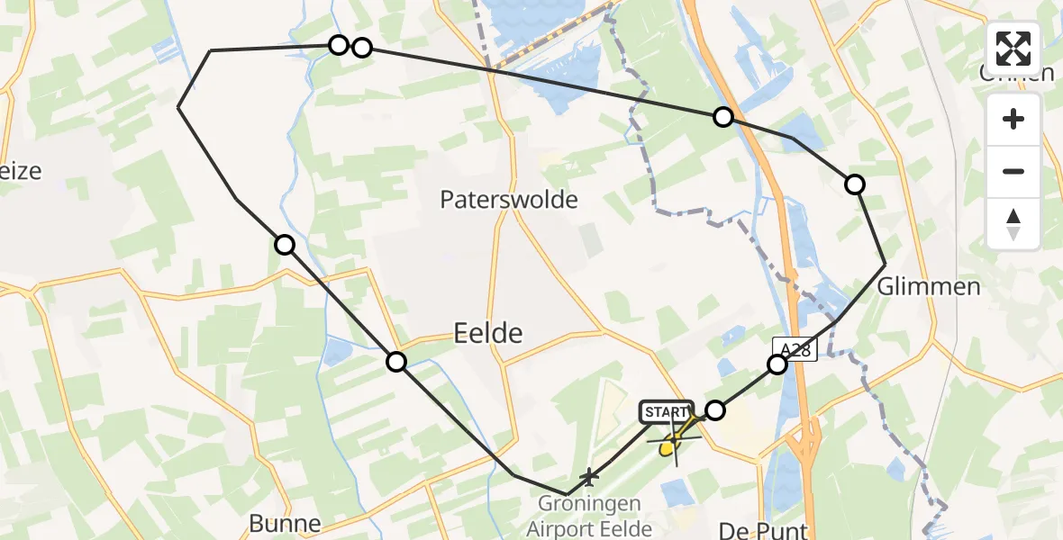 Routekaart van de vlucht: Lifeliner 4 naar Groningen Airport Eelde, Veldkampweg