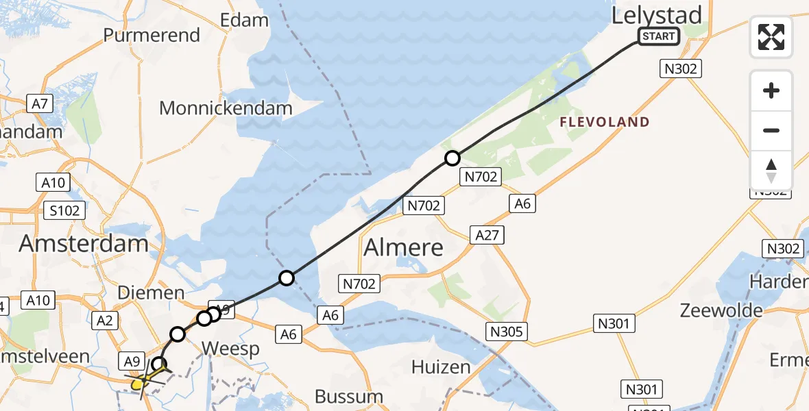 Routekaart van de vlucht: Lifeliner 1 naar Academisch Medisch Centrum (AMC), Tjalk 42