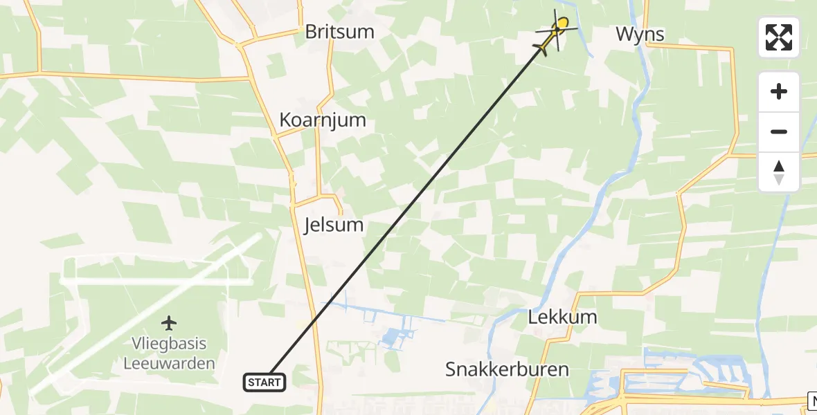 Routekaart van de vlucht: Ambulancehelikopter naar Britsum, Aldlânsdyk