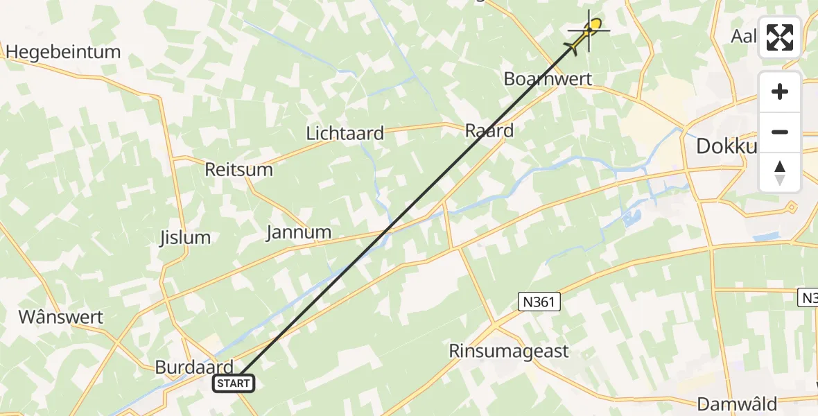 Routekaart van de vlucht: Ambulanceheli naar Bornwird, Hantumer Feart