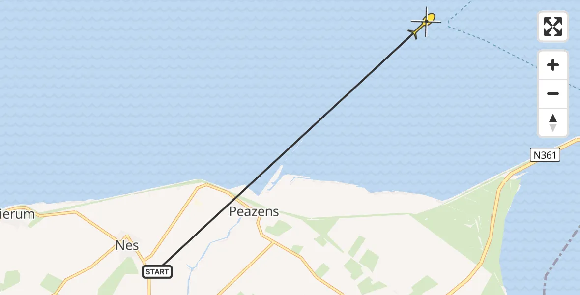 Routekaart van de vlucht: Ambulancehelikopter naar Schiermonnikoog, Zoutkamperlaag