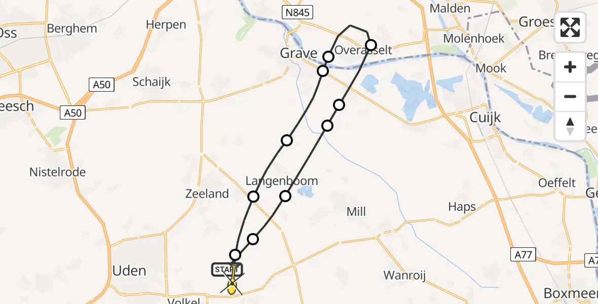 Routekaart van de vlucht: Lifeliner 3 naar Vliegbasis Volkel, Millsebaan