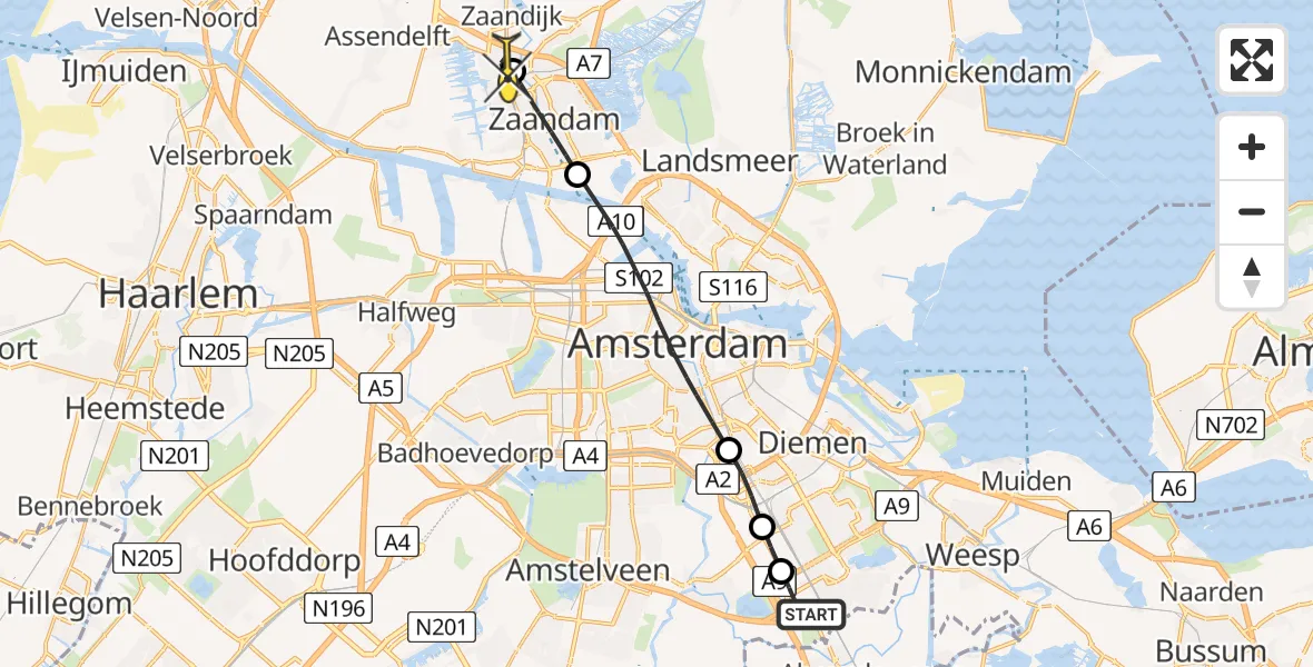 Routekaart van de vlucht: Lifeliner 1 naar Koog aan de Zaan, Stekkenbergweg