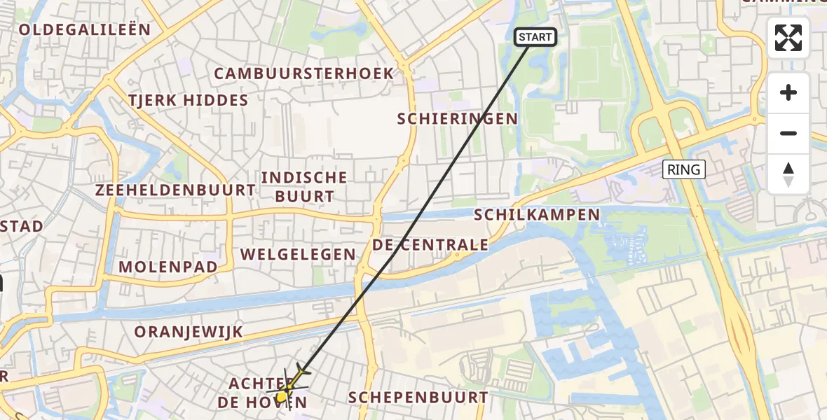 Routekaart van de vlucht: Ambulanceheli naar Leeuwarden, Achter de Hoven