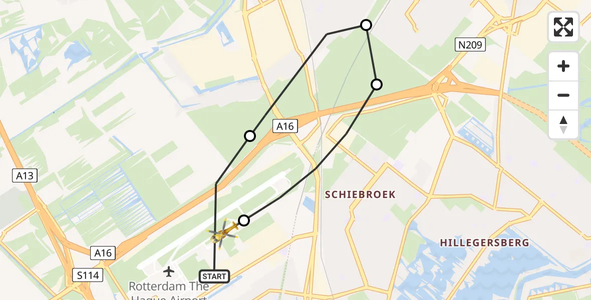 Vluchtroute Traumahelikopter Rotterdam The Hague Airport - Rotterdam The Hague Airport, 07 april 2024, 17:12