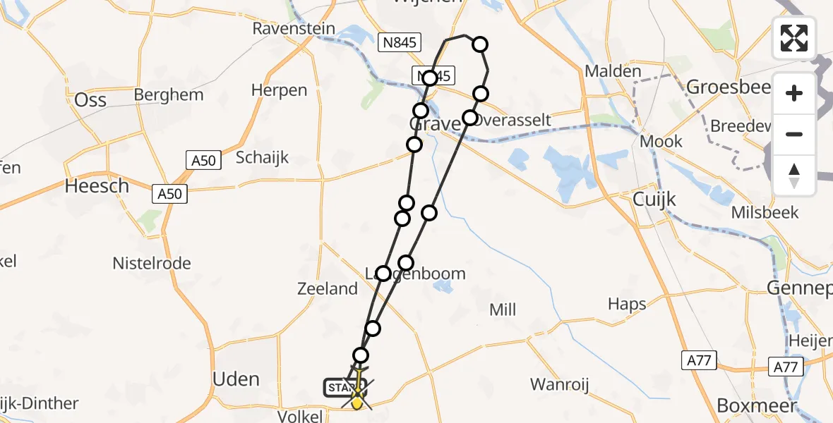 Routekaart van de vlucht: Lifeliner 3 naar Vliegbasis Volkel, Millsebaan