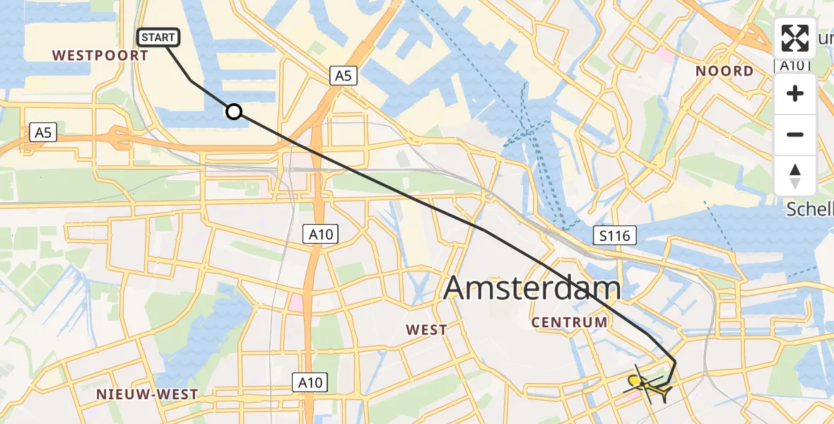 Routekaart van de vlucht: Lifeliner 1 naar Amsterdam, Beringhaven