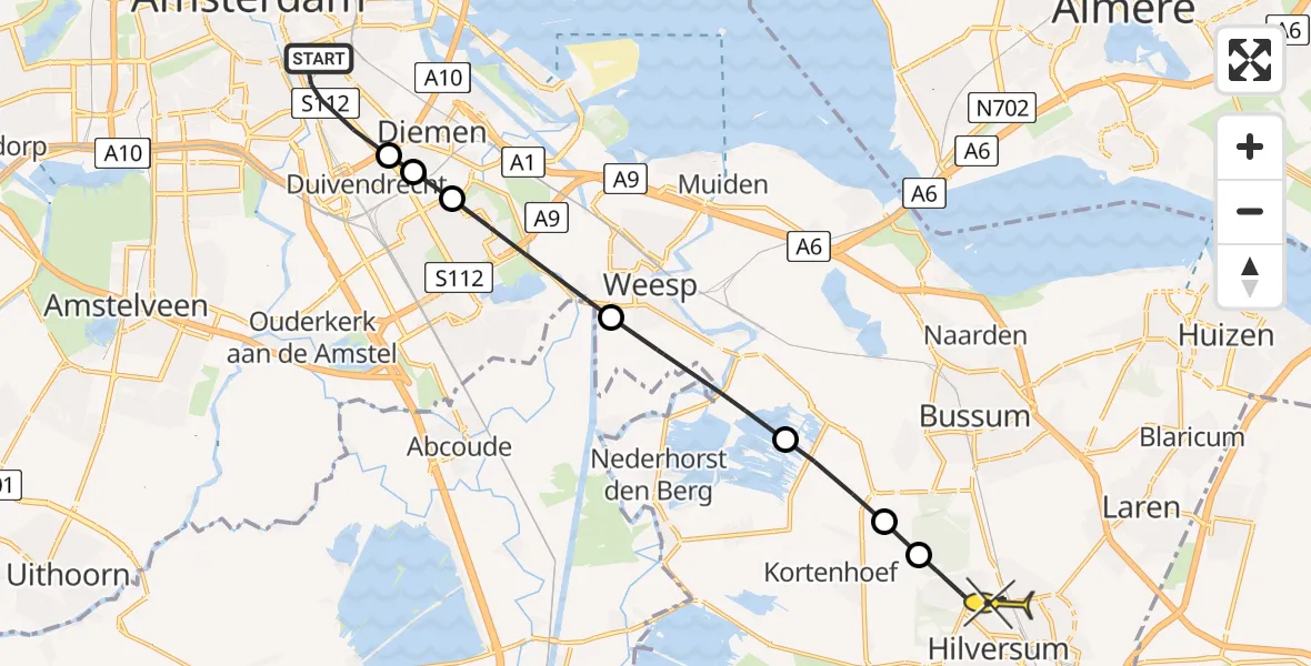 Routekaart van de vlucht: Lifeliner 1 naar Hilversum, Eerste Ringdijkstraat